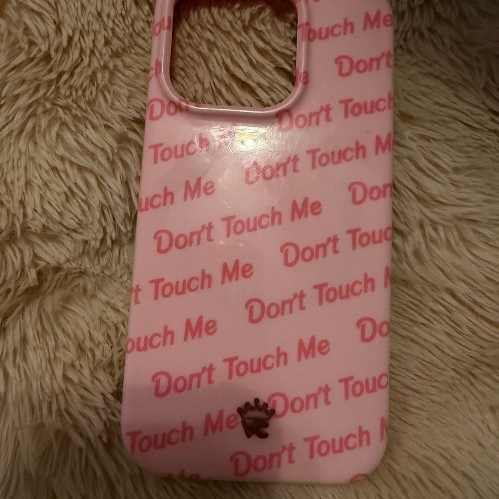 Pink iPhone 15 pro Case with 'Don't Touch Me' Design velvet caviar